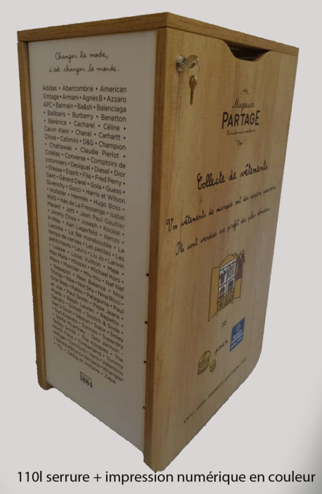 Borne de tri en bois personnalisée 110L