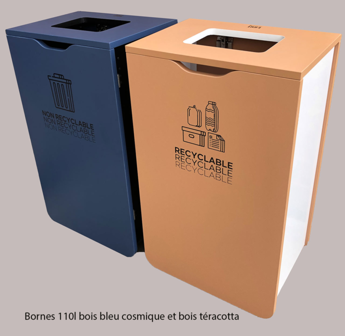 Borne de tri en bois personnalisée 110L colorées