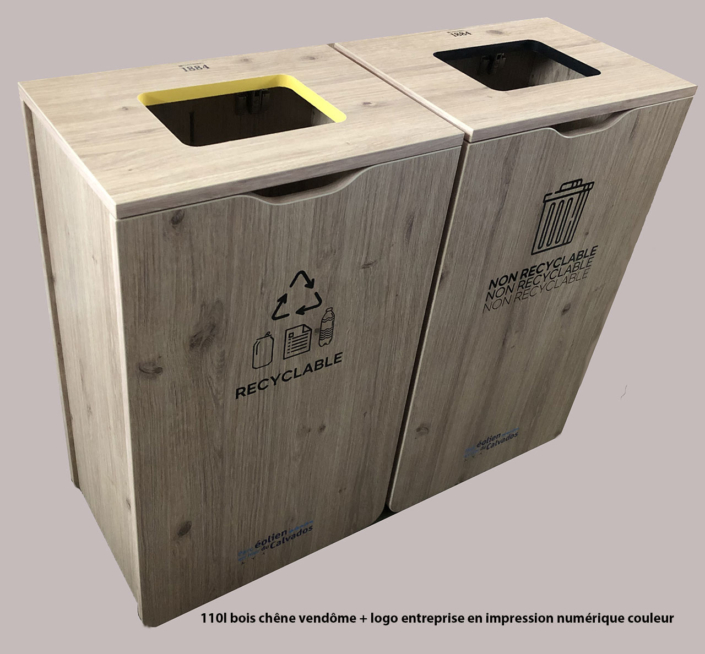 Borne de tri en bois personnalisée + logo
